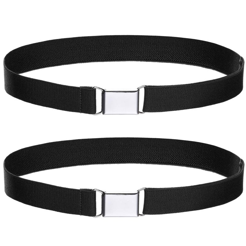 WELROG Toddler Kids Adjustable Buckle Belt - Elastic Child Silver Buckle Belts for Girls Boys (Black *2) - Image 1